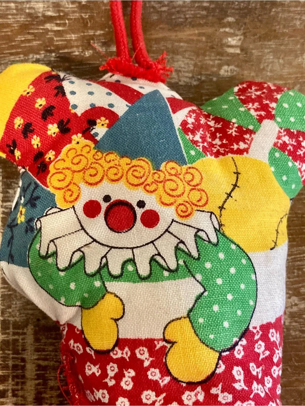 Vintage Plush Ornament Patchwork Clown Christmas Stocking Handmade